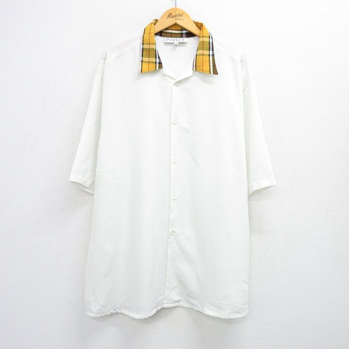 【20%OFF】XL★古着 半袖 シャツ メンズ 90年代 90s 大きいサイズ ロング丈 開襟 オープンカラー USA製 白他 ホワイト 25jul02 中古 トップス