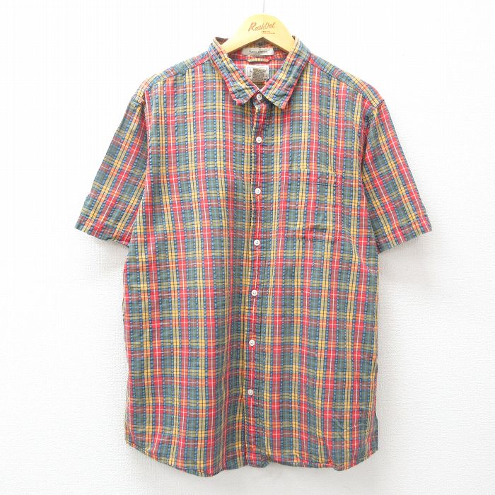 XL★古着 エルエルビーン LLBEAN 半袖 シャツ メンズ 00年代 00s シアサッカー コットン 赤他 レッド チェック 25jul02 中古 トップス