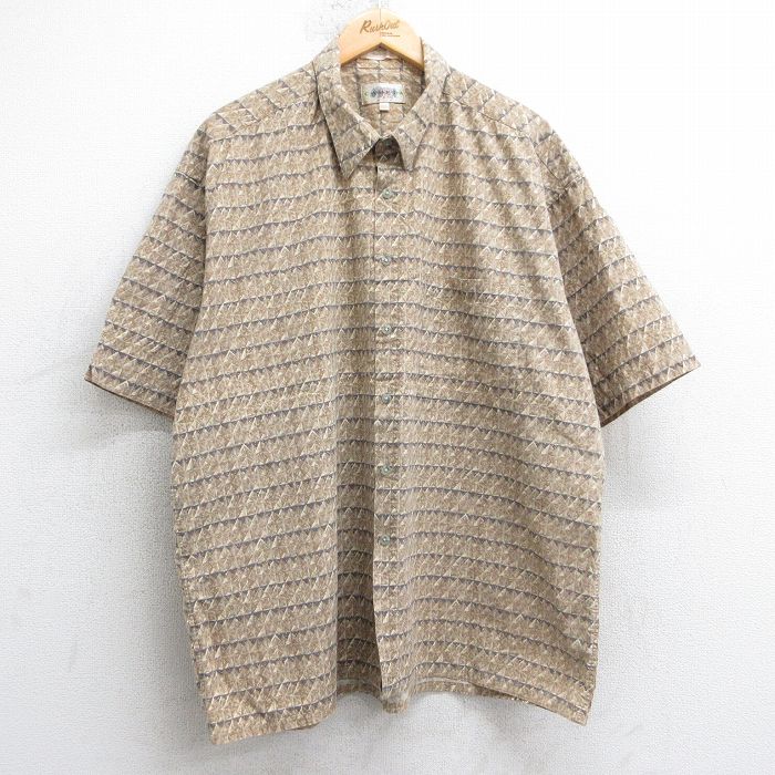 XL★古着 半袖 シャツ メンズ 00年代 00s 総柄 大きいサイズ コットン ベージュ他 カーキ 【spe】 25jul02 中古 トップス