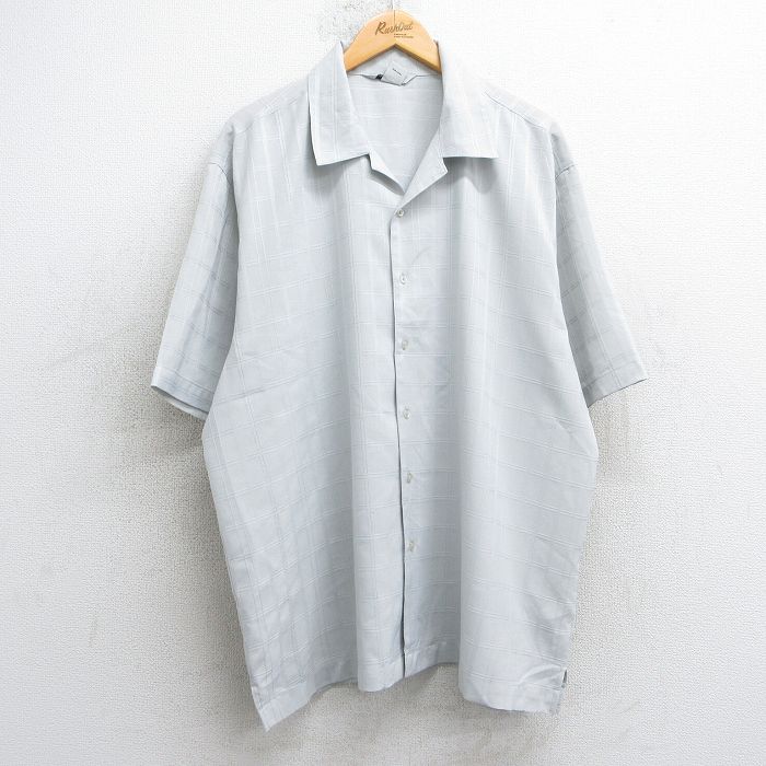 XL★古着 半袖 シャツ メンズ 00年代 00s 大きいサイズ 開襟 オープンカラー 薄グレー チェック 25jul02 中古 トップス