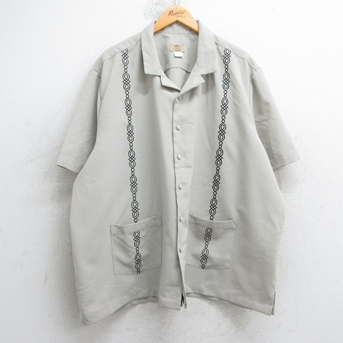 XL★古着 HABAND 半袖 シャツ メンズ 刺繍 大きいサイズ 開襟 オープンカラー グレー 25jul02 中古 トップス