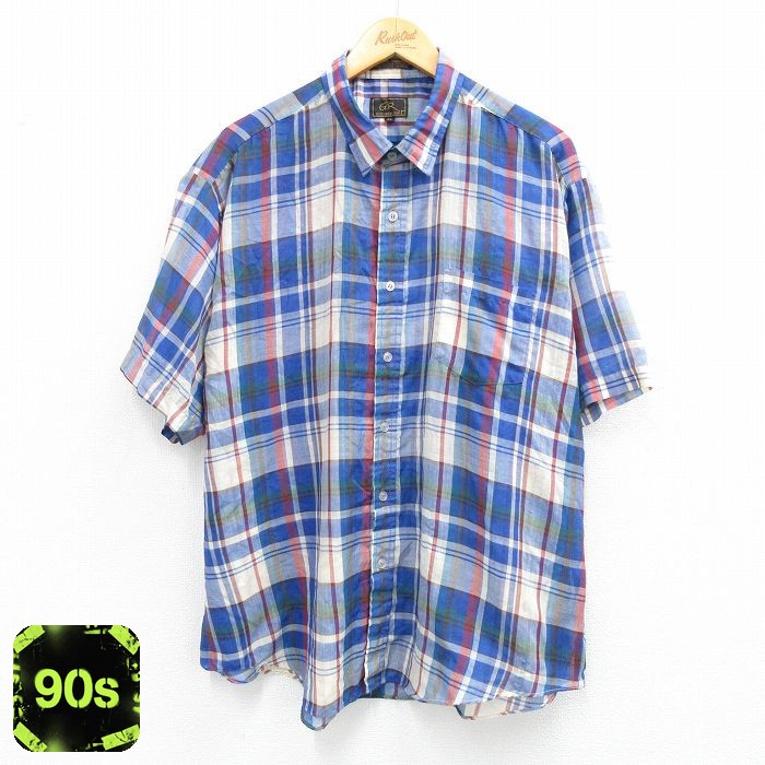 90s 半袖シャツ ネイビーチェック XL | 古着