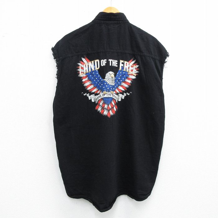 90s ノースリーブシャツ 鳥 ブラック XL | 古着