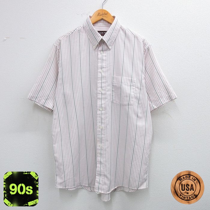【50%OFF】アロー 90s 半袖シャツ ホワイトストライプ XL | 古着