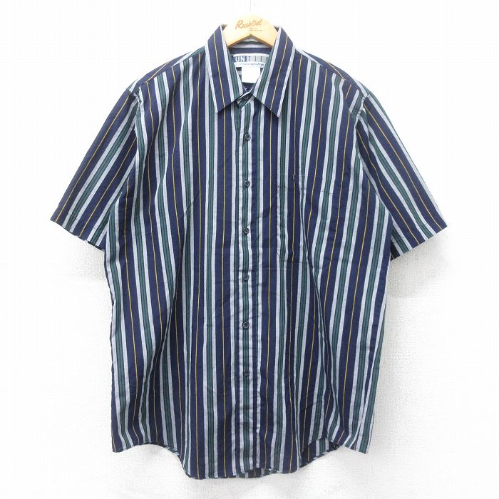L★古着 半袖 シャツ メンズ 濃紺他 ネイビー ストライプ 25jul04 中古 トップス