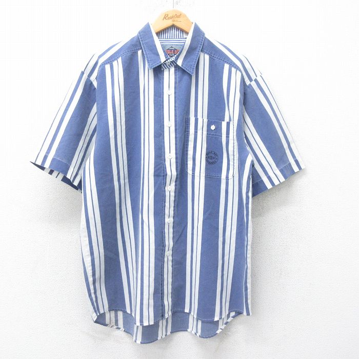 L★古着 ビューグルボーイ 半袖 シャツ メンズ 00年代 00s 紺他 ネイビー ストライプ 25jul04 中古 トップス