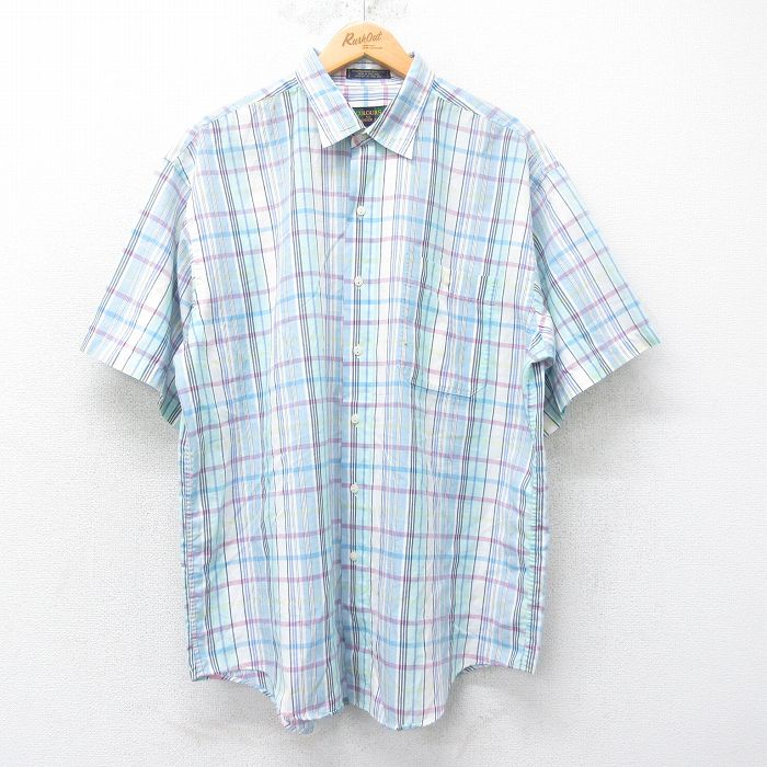 XL★古着 半袖 シャツ メンズ 00年代 00s 薄紺他 ネイビー チェック 25jul04 中古 トップス