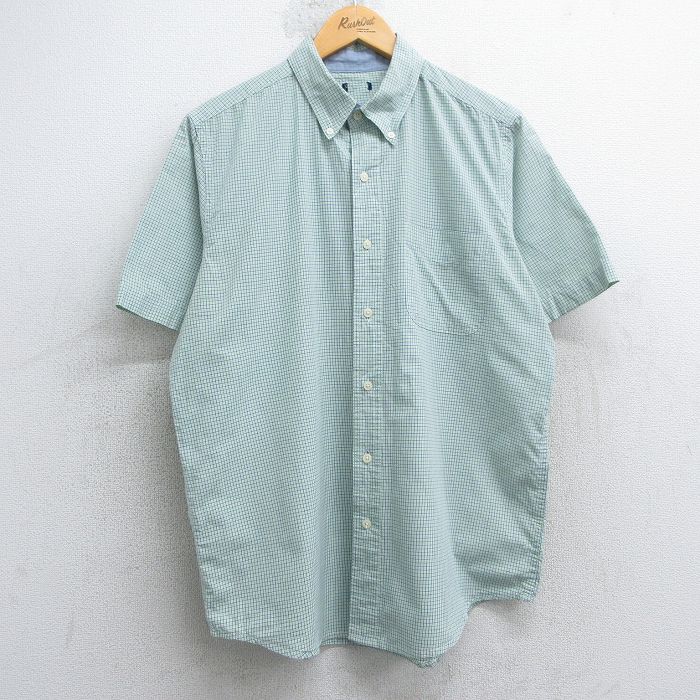 L★古着 半袖 シャツ メンズ ボタンダウン 緑他 グリーン チェック 25jul04 中古 トップス