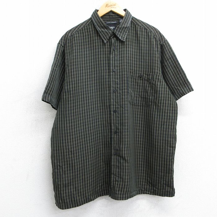 XL★古着 HAGGAR 半袖 シャツ メンズ 大きいサイズ ロング丈 黒他 ブラック チェック 25jul04 中古 トップス