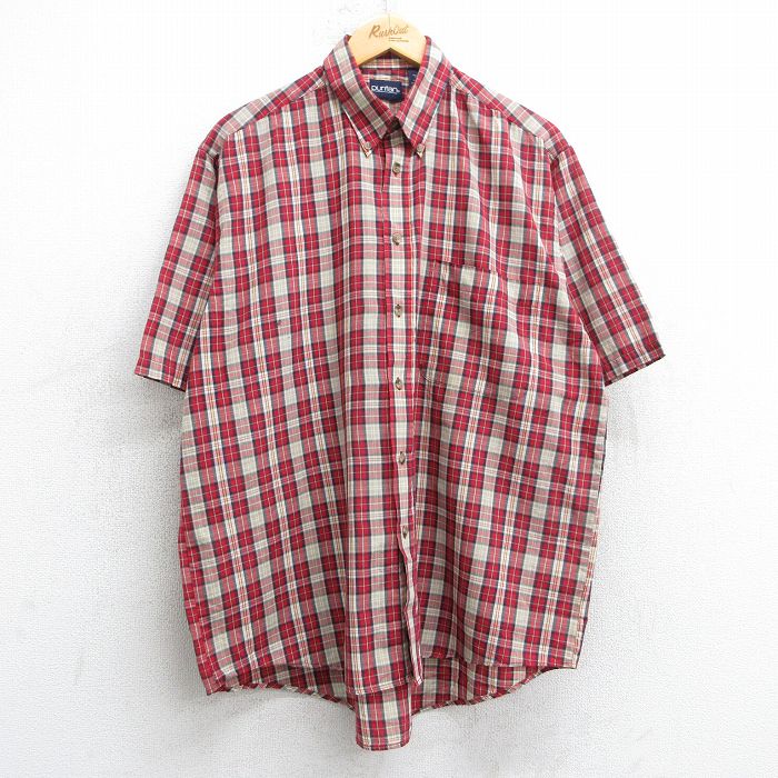 XL★古着 ピューリタン 半袖 シャツ メンズ 00年代 00s ボタンダウン 赤他 レッド チェック 25jul04 中古 トップス