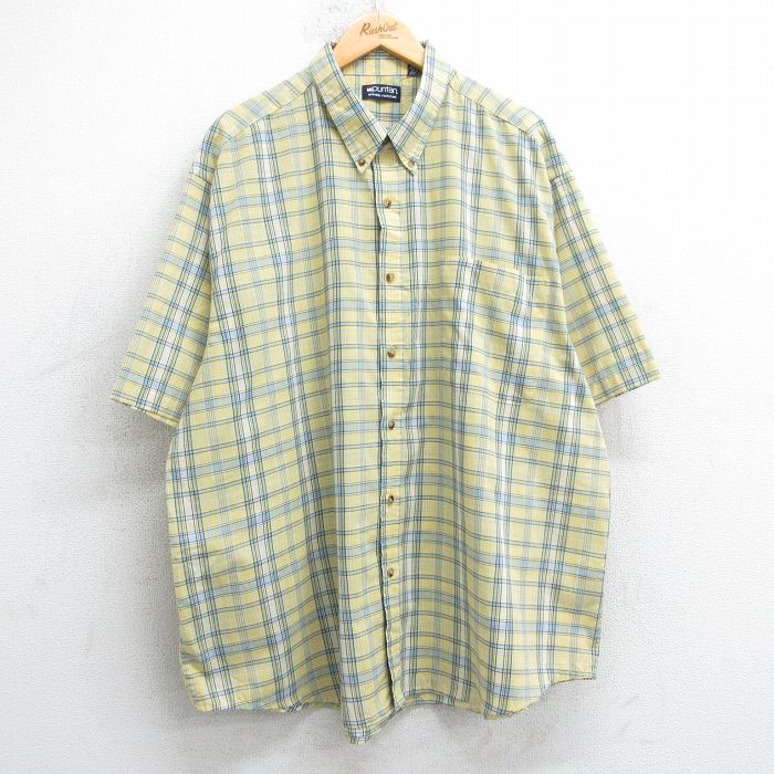 【50%OFF】XL★古着 ピーターパン 半袖 シャツ メンズ 00年代 00s 大きいサイズ ロング丈 ボタンダウン 黄色他 イエロー チェック 25jul04 中古 トップス