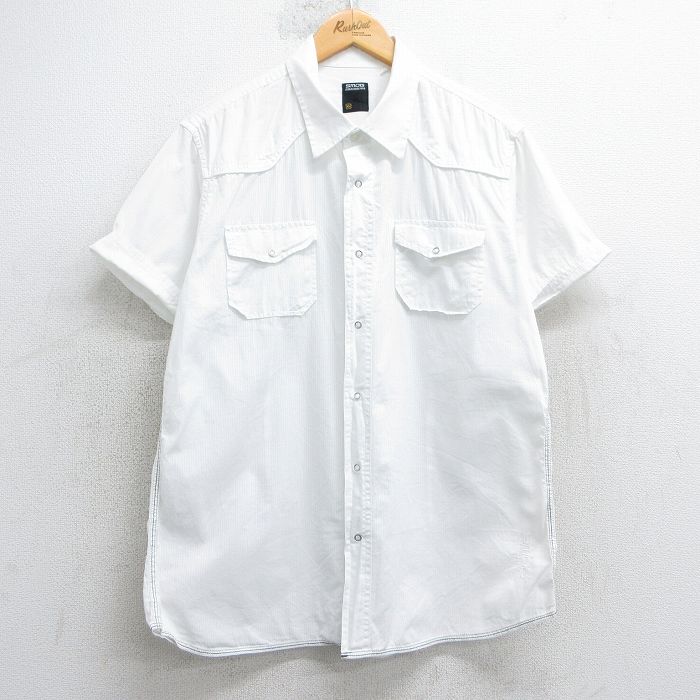 L★古着 半袖 ウエスタン シャツ メンズ smog 白 ホワイト ストライプ 25jul04 中古 トップス