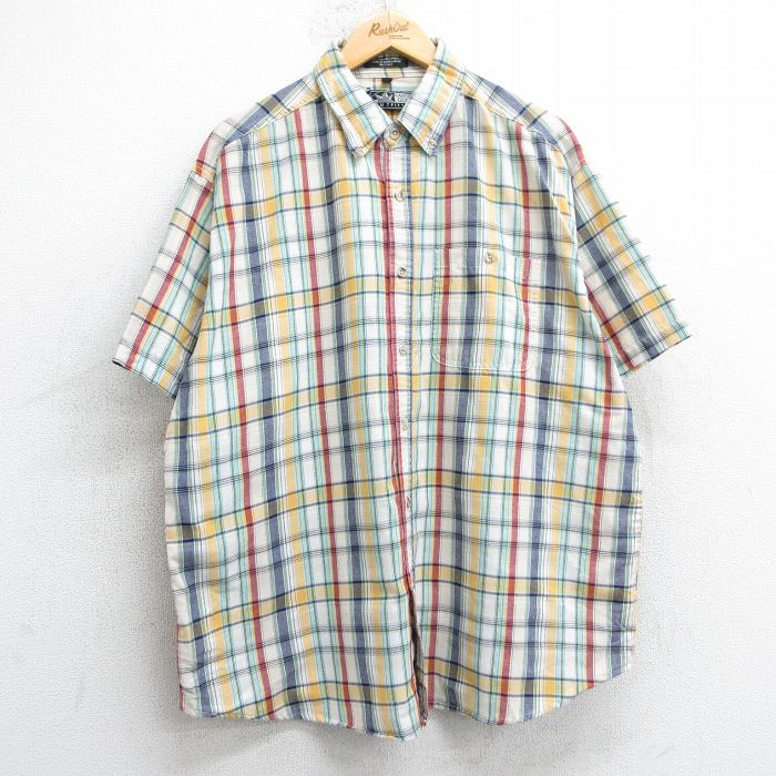 【50%OFF】XL★古着 半袖 シャツ メンズ 00年代 00s 大きいサイズ ボタンダウン 薄ベージュ他 カーキ チェック 25jul04 中古 トップス