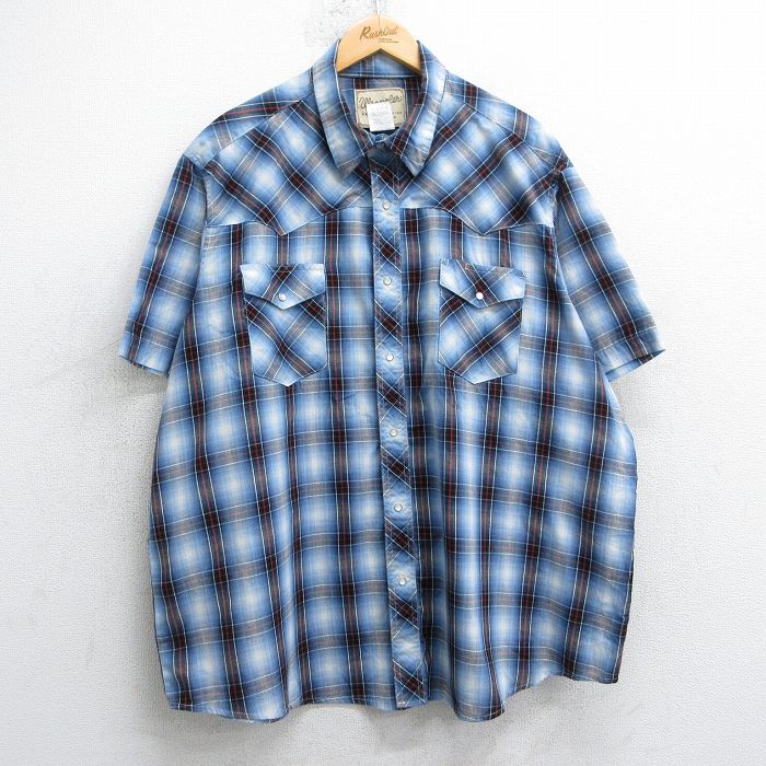 XL★古着 ラングラー Wrangler 半袖 ウエスタン シャツ メンズ 大きいサイズ 青他 ブルー オンブレ チェック 【spe】 25jul04 中古 トップス