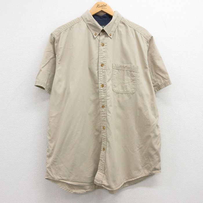 XL★古着 エディーバウアー 半袖 シャツ メンズ ワンポイントロゴ 大きいサイズ コットン ボタンダウン ベージュ カーキ 25jul04 中古 トップス