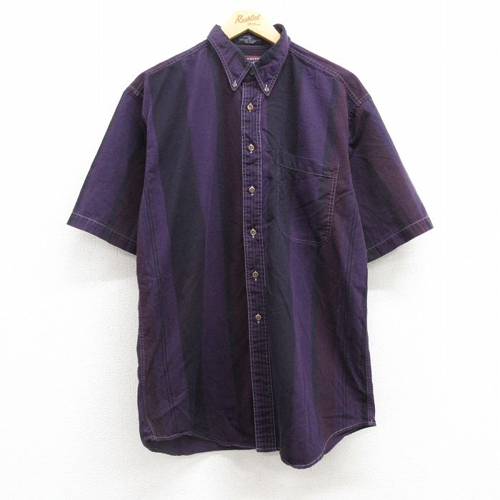 L★古着 半袖 シャツ メンズ 00年代 00s コットン ボタンダウン 紫他 パープル ストライプ 25jul04 中古 トップス