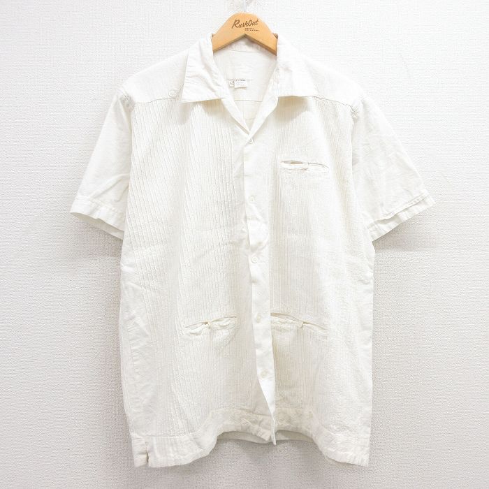 XL★古着 半袖 キューバ シャツ メンズ コットン 開襟 オープンカラー 生成り 25jul04 中古 トップス