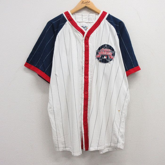 【50%OFF】ミラージュ 90s 半袖ベースボールシャツ クリーブランドインディアンス ホワイトストライプ XL | 古着