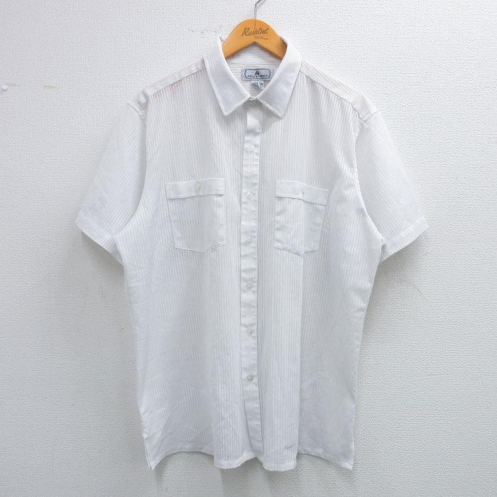 【50%OFF】XL★古着 半袖 シャツ メンズ 大きいサイズ 白他 ホワイト ストライプ 25jul05 中古 トップス