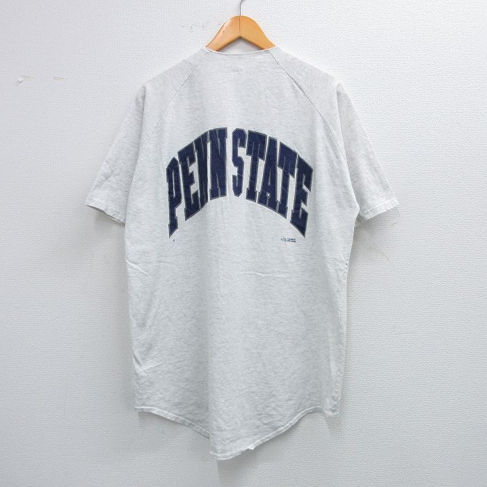 【50%OFF】L★古着 半袖 ベースボール シャツ メンズ 90年代 90s PENN ラグラン コットン USA製 薄グレー 霜降り 【spe】 25jul05 中古 トップス