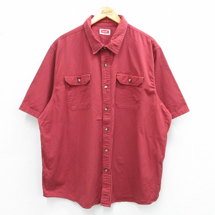 XL★古着 ラングラー Wrangler 半袖 シャツ メンズ 大きいサイズ エンジ 25jul05 中古 トップス