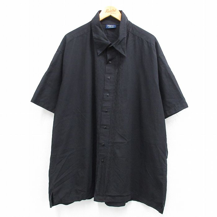 XL★古着 半袖 シャツ メンズ 大きいサイズ ロング丈 黒 ブラック 25jul04 中古 トップス