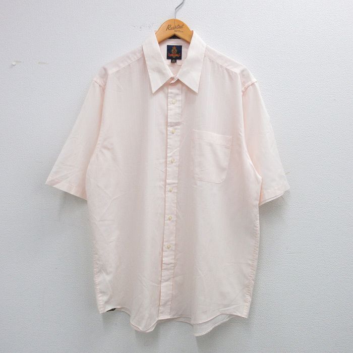 【50%OFF】XL★古着 半袖 シャツ メンズ 90年代 90s ロング丈 薄ピンク ストライプ 25jul04 中古 トップス