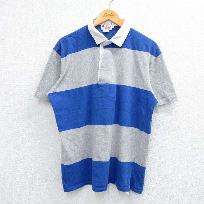 L★古着 ノーティカ NAUTICA 半袖 ブランド ラガー シャツ メンズ 80年代 80s コットン グレー 霜降り他 ボーダー 【spe】 25jul04 中古 トップス