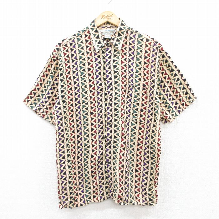 M★古着 半袖 シャツ メンズ 00年代 00s 総柄 レーヨン 黒他 ブラック 25jul04 中古 トップス