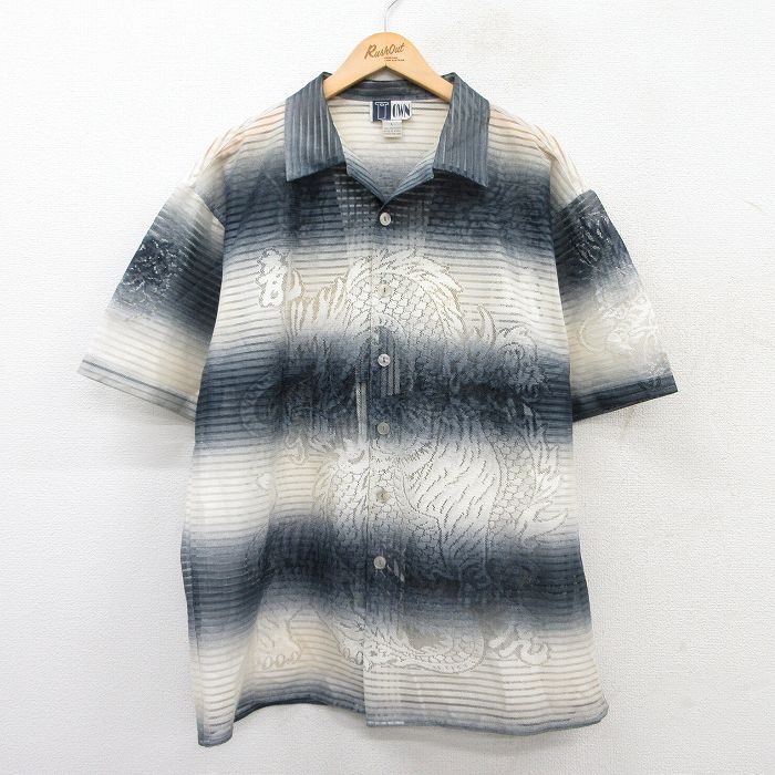 00s 半袖シャツ 龍 ネイビー XL | 古着