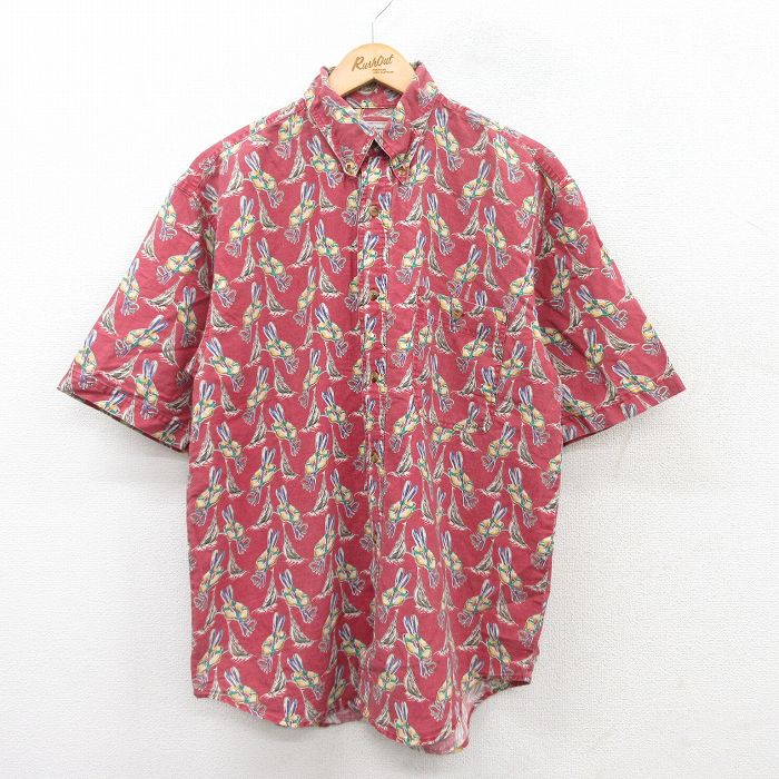 L★古着 ビューグルボーイ 半袖 シャツ メンズ 00年代 00s 浮き輪 総柄 ボタンダウン 赤他 レッド 25jul09 中古 トップス