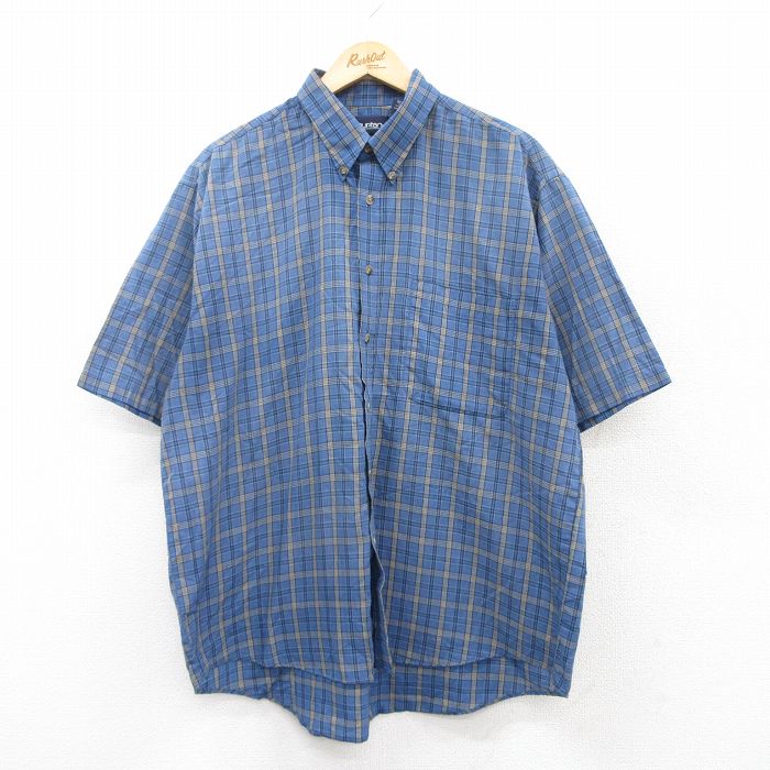 XL★古着 ピューリタン 半袖 シャツ メンズ 00年代 00s 大きいサイズ ボタンダウン 紺他 ネイビー チェック 25jul09 中古 トップス
