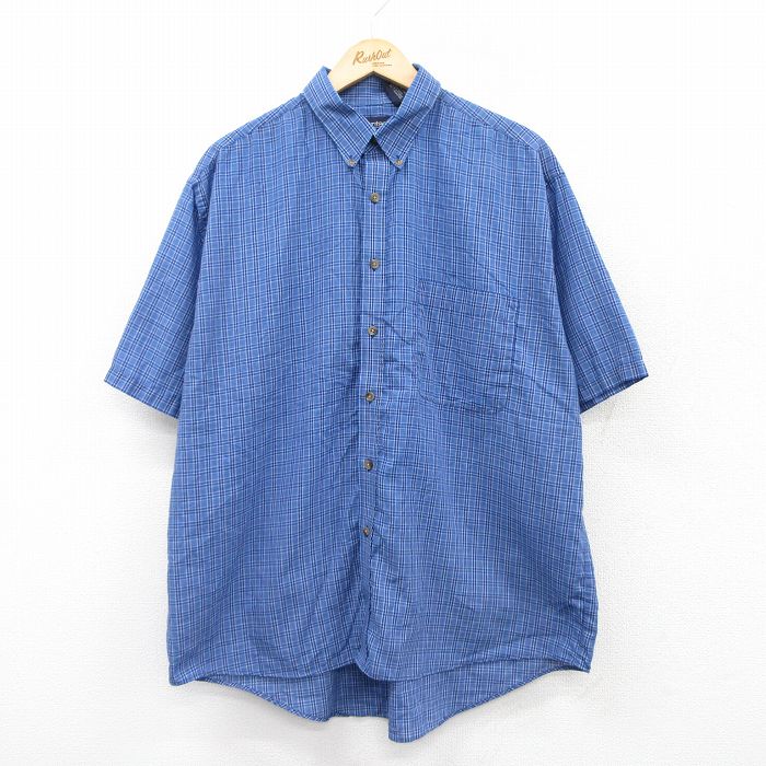 XL★古着 ピューリタン 半袖 シャツ メンズ 00年代 00s 大きいサイズ ボタンダウン 紺他 ネイビー チェック 25jul09 中古 トップス