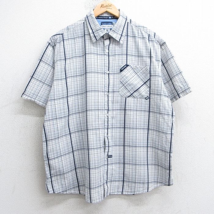 【50%OFF】XL★古着 エコー ECKO 半袖 シャツ メンズ 大きいサイズ コットン 白他 ホワイト チェック 25jul09 中古 トップス