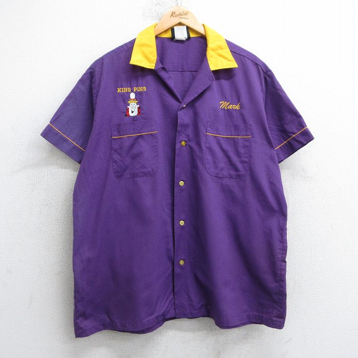 XL★古着 ヒルトン 半袖 ボウリング シャツ メンズ 90年代 90s KING PINS 大きいサイズ 開襟 オープンカラー 紫他 パープル 【spe】 25jul09 中古 トップス