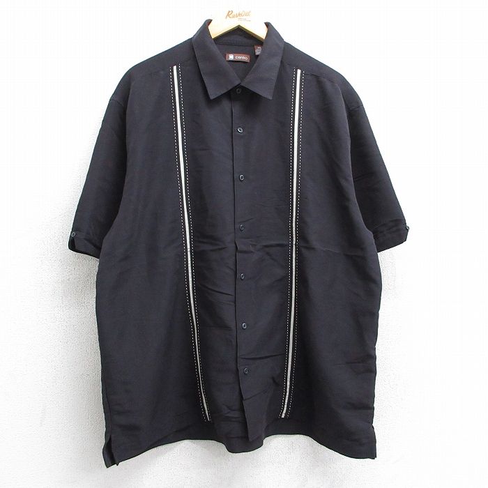 XL★古着 半袖 シャツ メンズ 大きいサイズ レーヨン 黒他 ブラック 25jul09 中古 トップス