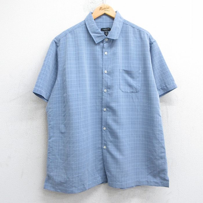XL★古着 バンヒューセン 半袖 シャツ メンズ 大きいサイズ レーヨン 薄紺他 ネイビー チェック 25jul09 中古 トップス