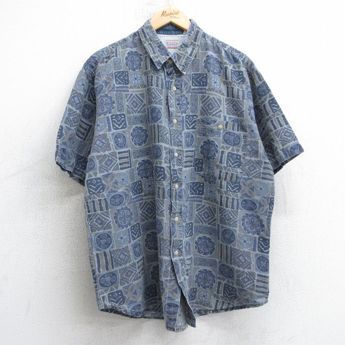 XL★古着 ビューグルボーイ 半袖 シャツ メンズ 90年代 90s 総柄 紺他 ネイビー 25jul09 中古 トップス