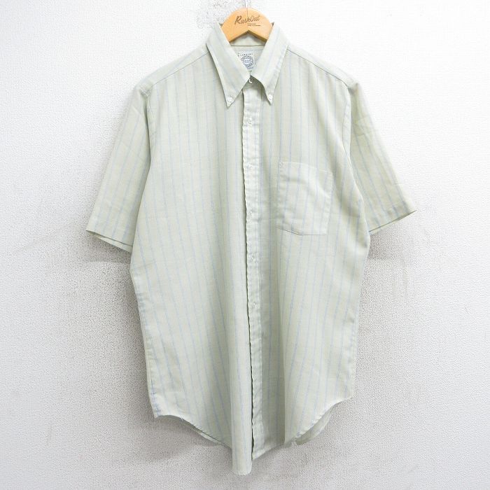 M★古着 アロー 半袖 シャツ メンズ 80年代 80s ボタンダウン USA製 薄黄色系 イエロー ストライプ 25jul10 中古 トップス