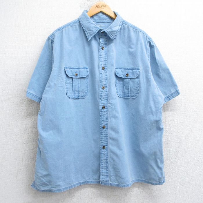 【20%OFF】XL★古着 半袖 シャツ メンズ 大きいサイズ コットン 薄紺 ネイビー 25jul10 中古 トップス