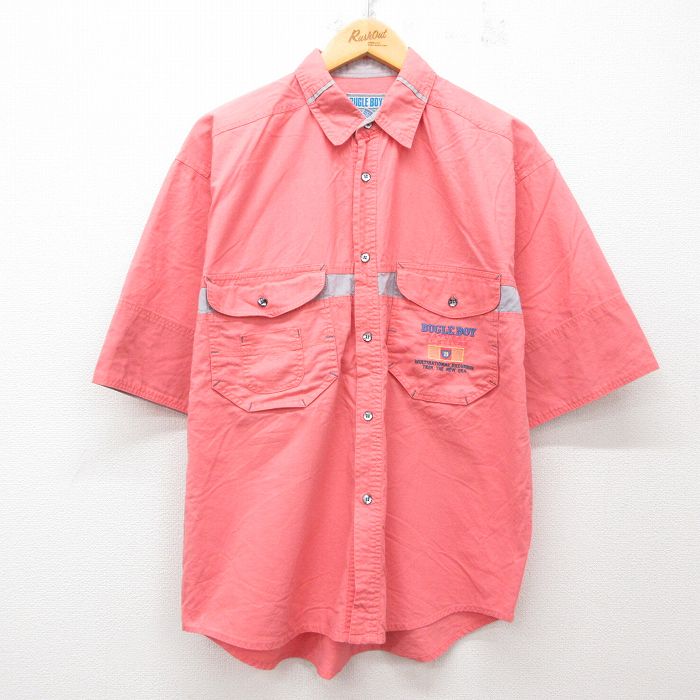 L★古着 ビューグルボーイ 半袖 シャツ メンズ 00年代 00s ワンポイントロゴ コットン ピンク 25jul14 中古 トップス