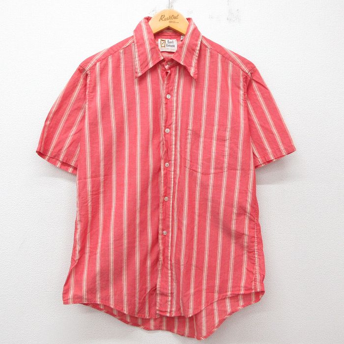 L★古着 半袖 シャツ メンズ 80年代 80s USA製 赤系他 レッド ストライプ 25jul14 中古 トップス