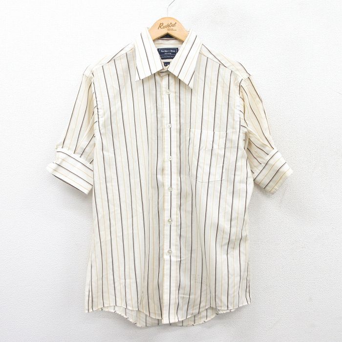 L★古着 JCペニー 半袖 シャツ メンズ 薄ベージュ他 カーキ ストライプ 25jul16 中古 トップス