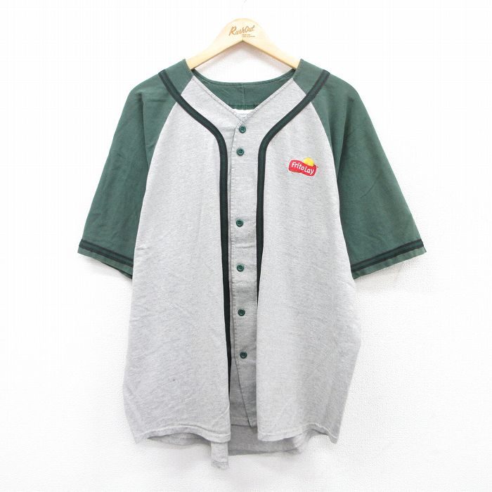 XL★古着 半袖 ベースボール シャツ メンズ 90年代 90s フリトレー ラグラン 大きいサイズ USA製 グレー 霜降り他 25jul16 中古 トップス