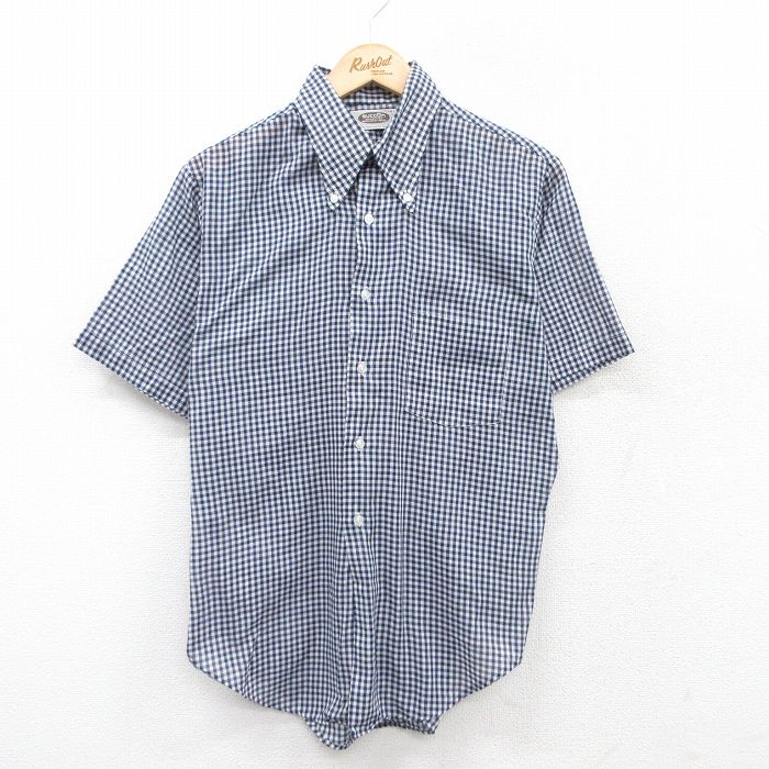 L★古着 半袖 シャツ メンズ 80年代 80s ボタンダウン 紺他 ネイビー ギンガム チェック 25jul16 中古 トップス