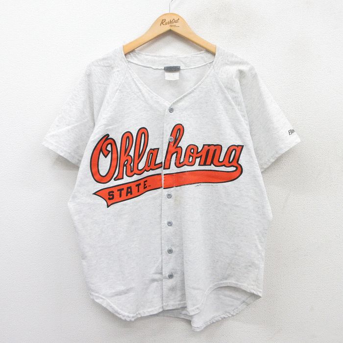 【50%OFF】XL★古着 半袖 ベースボール シャツ メンズ 90年代 90s オクラホマ ラグラン 薄グレー 霜降り 25jul16 中古 トップス