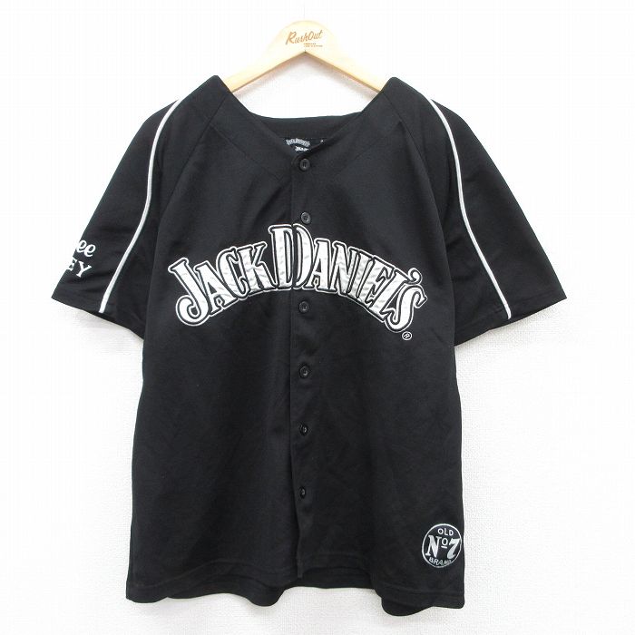 XL★古着 半袖 ベースボール シャツ メンズ ジャックダニエル 酒 ラグラン 黒 ブラック 【spe】 25jul16 中古 トップス
