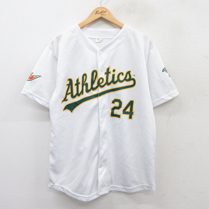 L★古着 半袖 ベースボール シャツ メンズ MLB オークランドアスレチックス リッキーヘンダーソン 24 白 ホワイト メジャーリーグ 野球 25jul16 中古 トップス