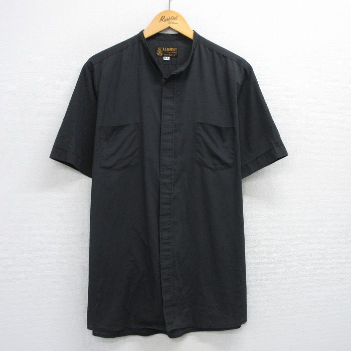 【50%OFF】XL★古着 半袖 シャツ メンズ 80年代 80s USA製 黒 ブラック 25jul17 中古 トップス