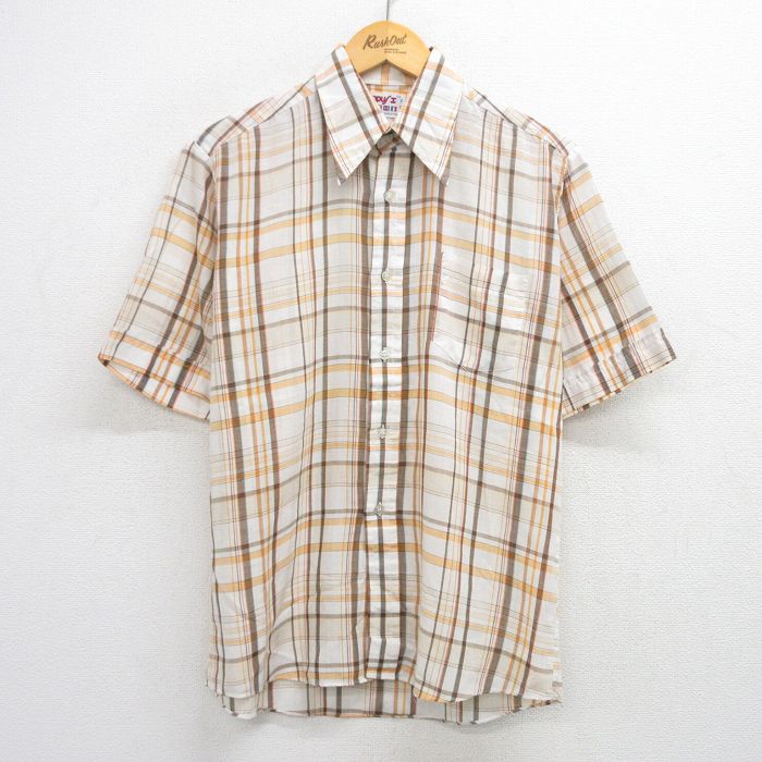 L★古着 半袖 シャツ メンズ 80年代 80s オレンジ他 チェック 25jul24 中古 トップス